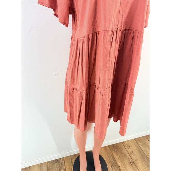 Old Navy Tiered Mini Swing Dress Large Short Sleeve V-Neck - Picture 6 of 11